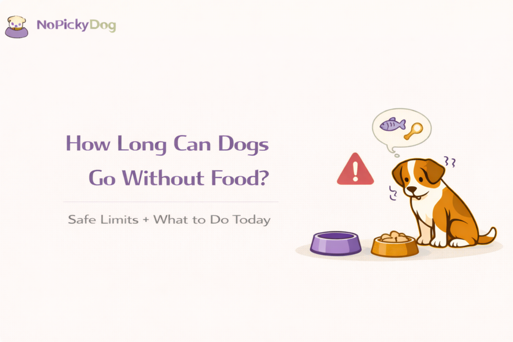 Minimal flat illustration of a dog bowl with a small clock icon, warm pastel background, clean modern style, calm and friendly.