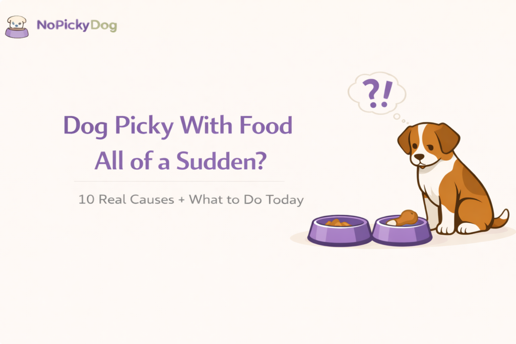 dog sniffing kibble and turning away at mealtime