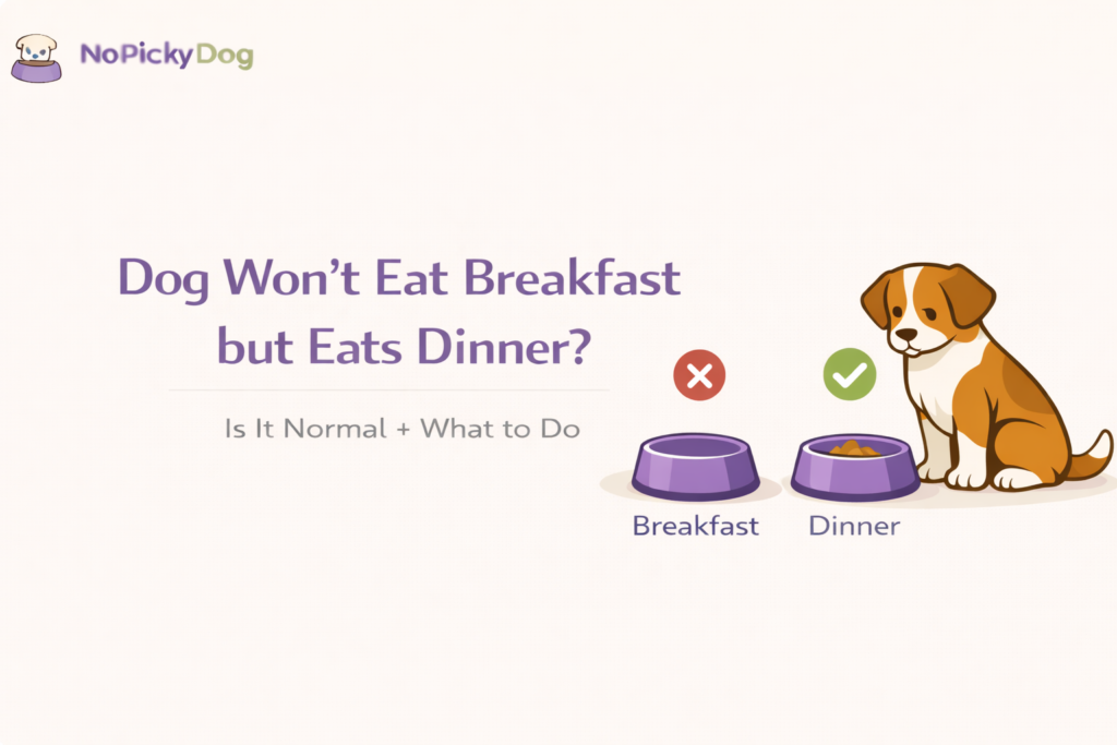 dog ignoring breakfast kibble bowl but eating dinner later