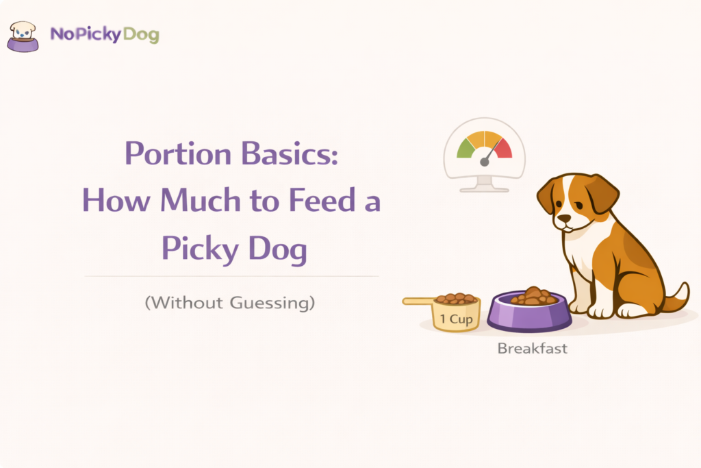 measuring dog food on a kitchen scale to set the right portion for a picky eater